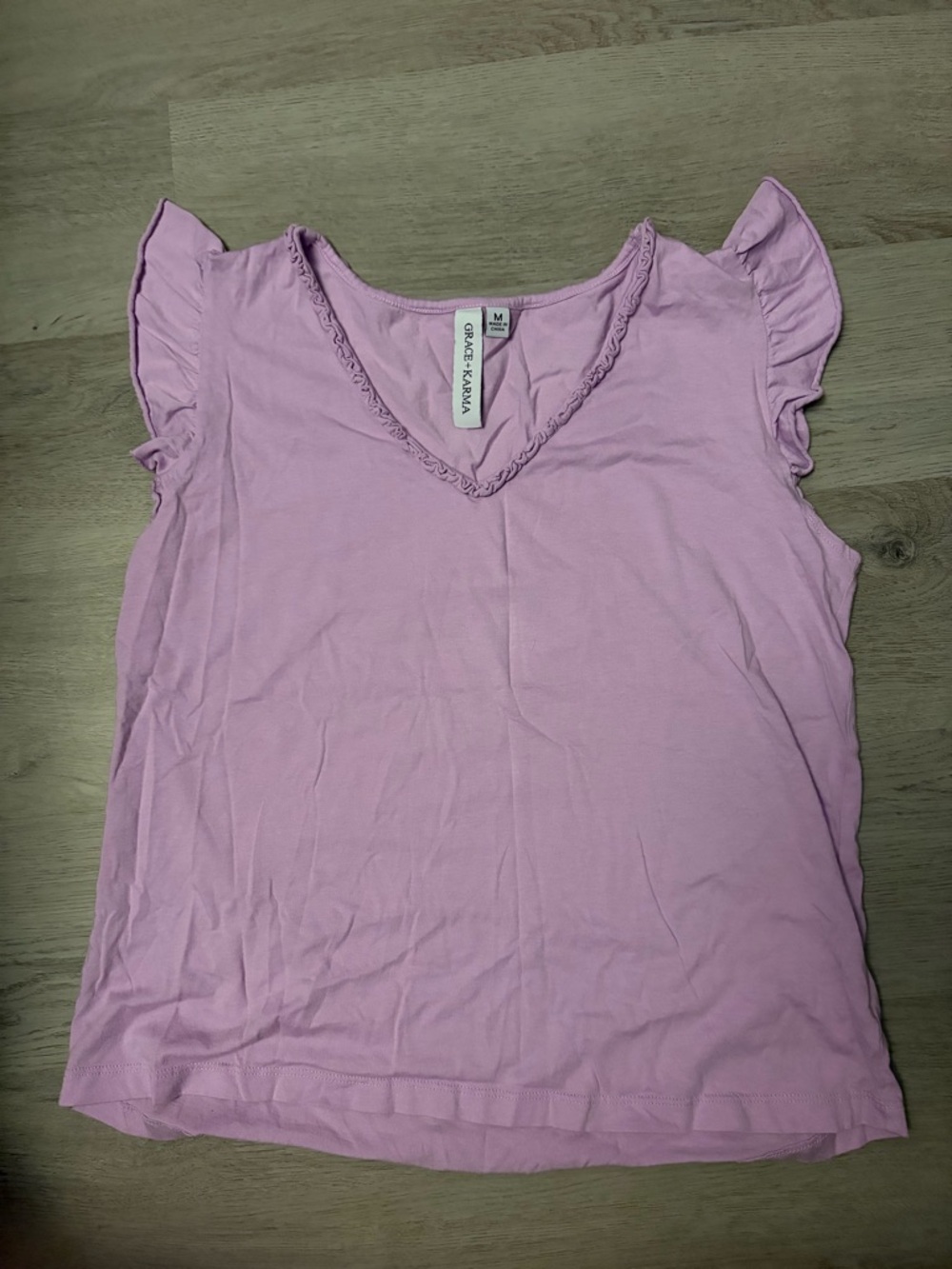 Grace + Karma Lavender V-Neck Ruffle Cap Sleeve Tank
